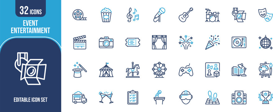 32 editable event entertainment icons set bundle event planning entertainment and activity icons
