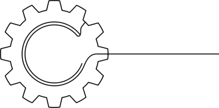 Minimalist line of a gear with jagged teeth, black and white machinery