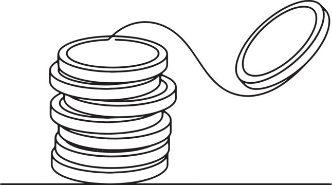 Stack of silver coins with one coin floating above money