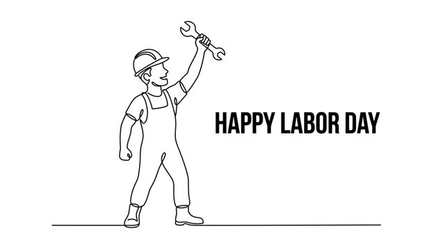 Happy Labour Day Tool Frame with Hard Hats and Toolbox Outline Vector Design