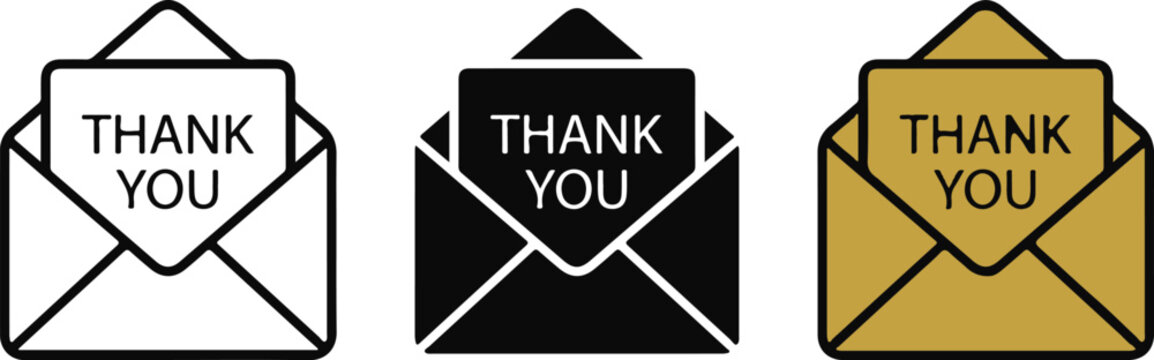 Icon sat collection thank you note icons black white gold vector set for gratitude messaging