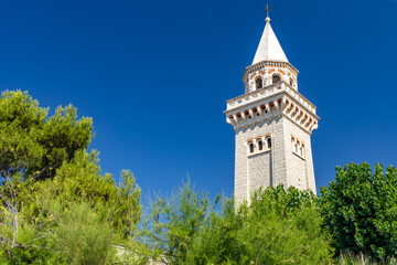 Obraz premium Historic Bell Tower of the Old Parish Church in Kastel Sucurac, Dalmatia, Croatia