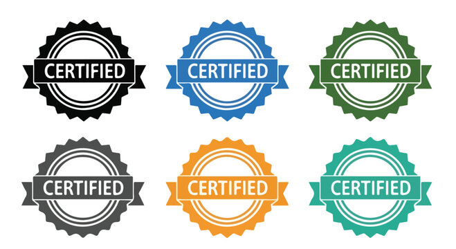 Set of Certified Emblems: Multicolor Round Badges and Seals for Logo Design.