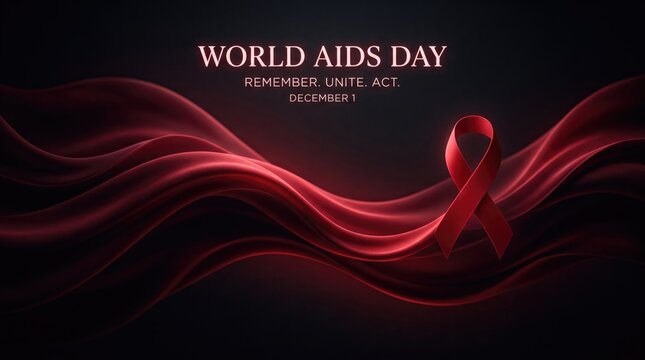 World AIDS Day 2026 abstract background design World aids day red ribbon design with flowing ribbon effect