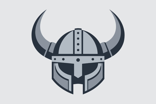 Traditional steel Viking helmet with prominent curved horns shown as a clean vector graphic on a light background.