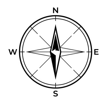 Navigation compass directional icon on transparent background