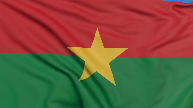 Minimalist Burkina Faso flag illustration with red, green stripes and central yellow five‑pointed star.
