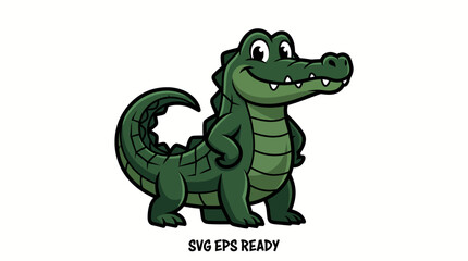 Fototapeta premium Smiling green cartoon crocodile