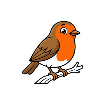 Cartoon robin bird on branch