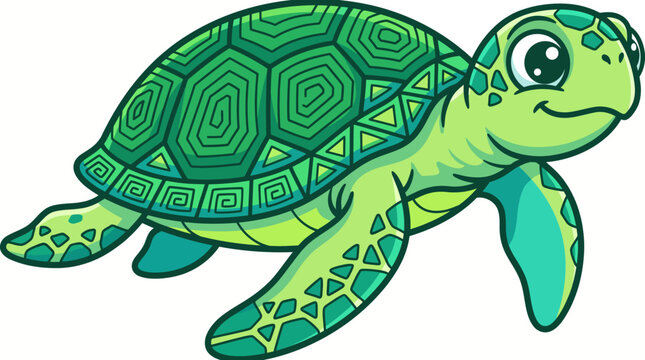 Smiling green turtle with patterned shell