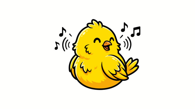 Cute yellow chick singing with music notes