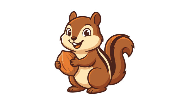 Cute brown squirrel holding acorn