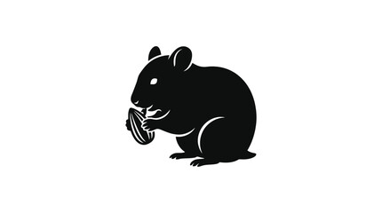 Fototapeta premium Black silhouette of a rodent holding food.