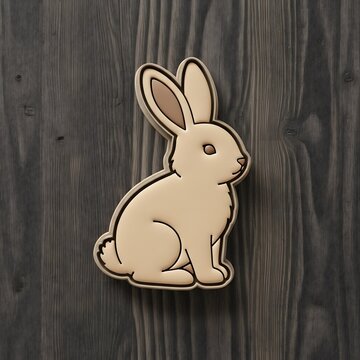 Minimalist illustration of a cute bunny rabbit on a dark rustic wooden background