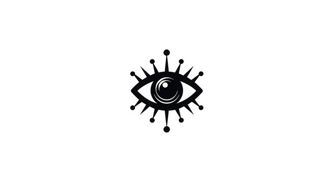Minimalist stylized eye icon with radiating lash spikes for modern graphic design projects featuring a bold black symbol on transparent background with eyelashes isolated transparent