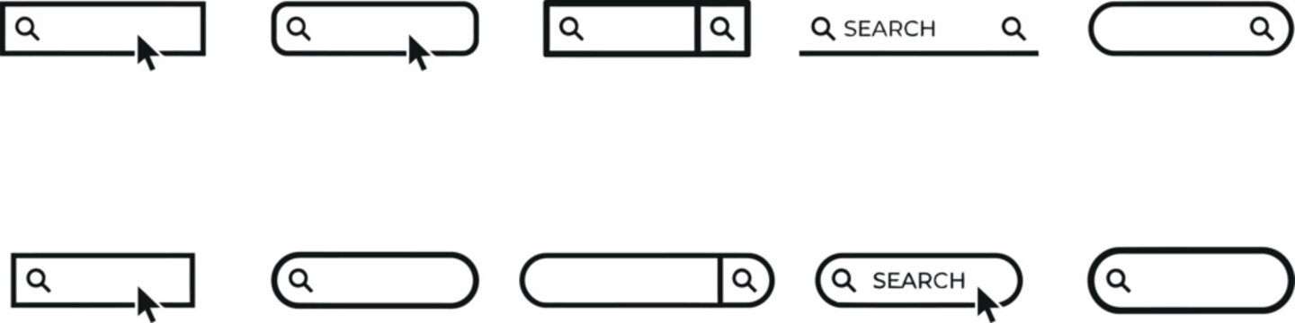 Hand drawn search bars with computer cursor icons interface magnifier navigation internet template