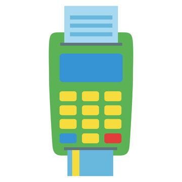 POS Credit Card Terminal Vector Icon with Receipt and Payment Card