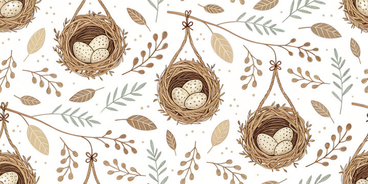 nest of birds seamless pattern