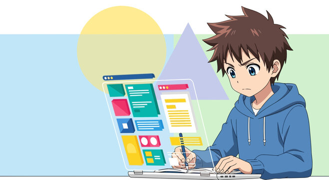 Boy Designing Mobile App Interface with Digital Tools