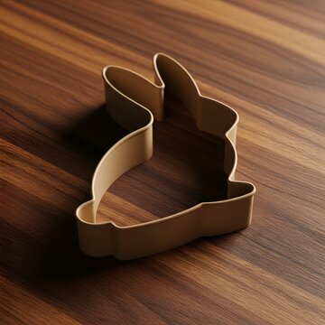 Single metal cookie cutter in the shape of a bunny on a dark wooden surface top