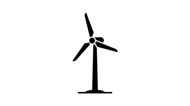 A simple black illustration of a wind turbine standing alone in a plain white environment viewed from the side.