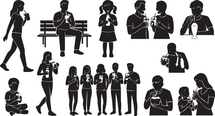 Naklejka premium Black silhouettes of people. Diverse group icons.