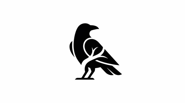 Minimalist Raven Bird Vector Logo Design Featuring Abstract Tree Branch Silhouette 