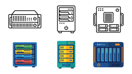 Fototapeta premium Server Rack Icons In Colorful Line Silhouette