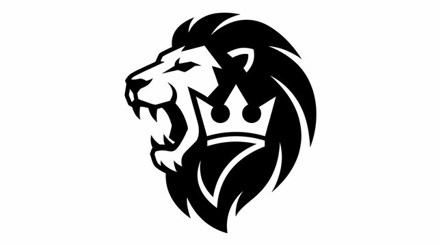 Roaring lion head profile with crown vector logo 
