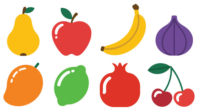A vibrant assortment of eight distinct fresh fruits artfully arranged in two rows for a healthy and colorful display