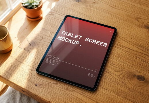 Lifestyle Tablet Mockup Presentation On Wooden Table