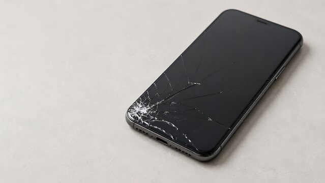 Shattered smartphone screen cracked display and device damage illustration