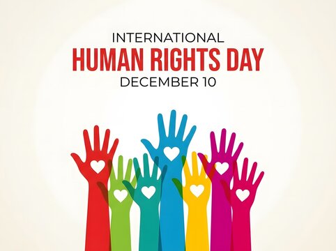 International human rights day concept illustration with colored hands