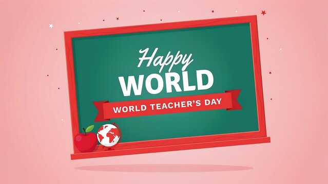 World teacher's day illustration with apple and globe