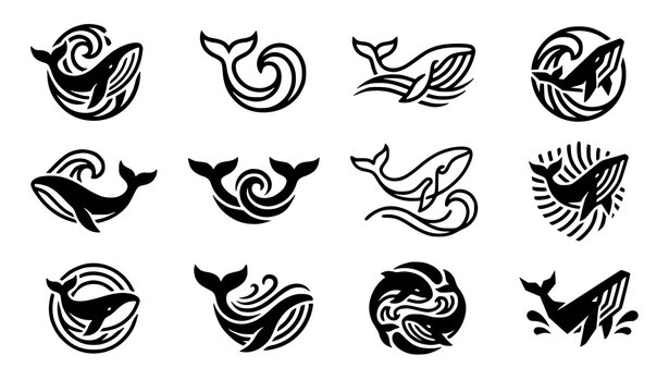 whale, ocean, wave, logo, symbol, icon, abstract, marine, aquatic, sea, wildlife, nature, fin, tail, water, ripple, surf, branding, emblem, minimalist, silhouette, vector, illustration, isolated, coll