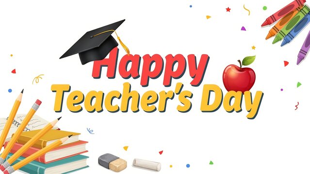 Happy teacher's day illustration with school supplies