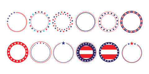 Obraz premium Collection of patriotic circular frames and borders with stars isolated on white background