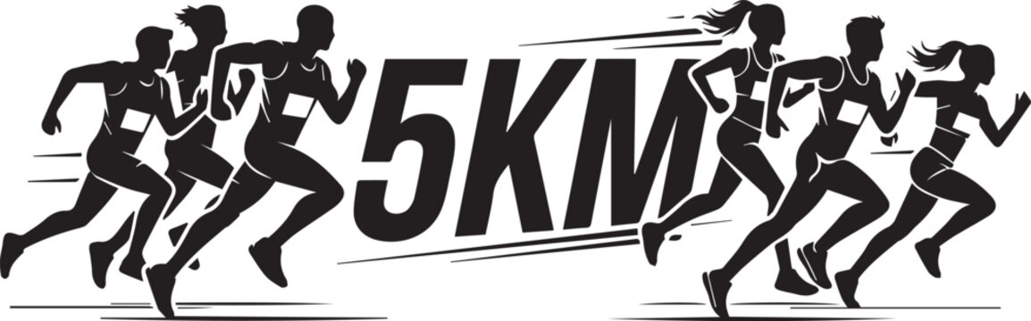 Runners in motion. Silhouette athletes racing 5KM.