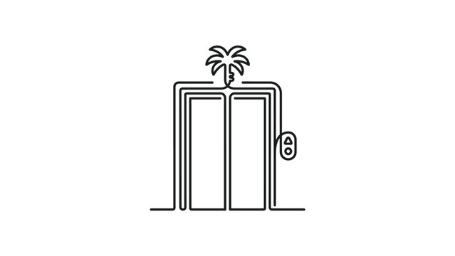 Minimalist elevator icon with palm tree on top and simple outline design