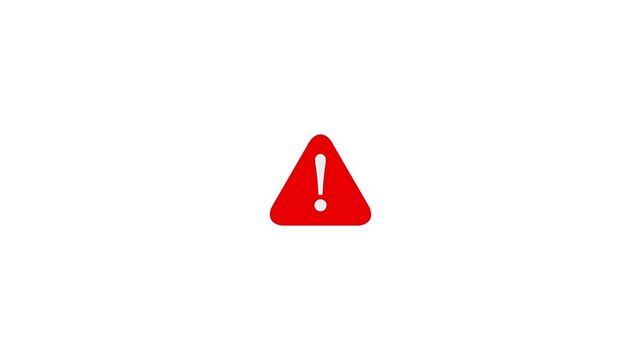 Red warning sign animation on white background, for safety and, alert notifications caution, danger