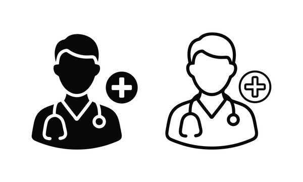 Doctor medical icon vector set with cross stethoscope and healthcare user silhouette isolated on white background