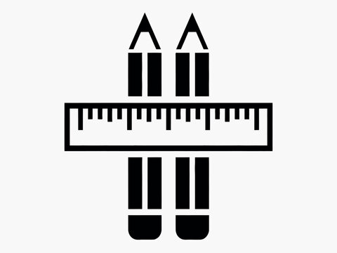 Black silhouette of crossed drafting tools including pencils ruler and compasses on a white background architectural blueprint compass construction