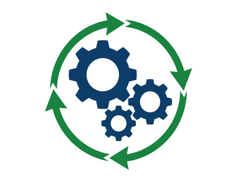 Interlocking gears with circular arrows a flat vector illustration on a white background cogwheels toothed wheels mechanical components arrows