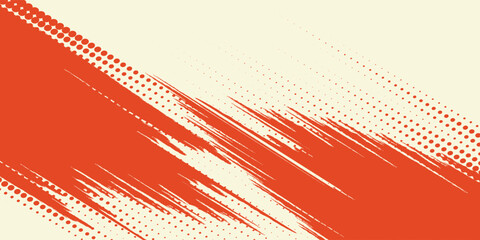 Abstract orange halftone background with sharp diagonal brush strokes and grunge texture. © darus