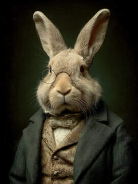 Rabbit portrait in vintage style