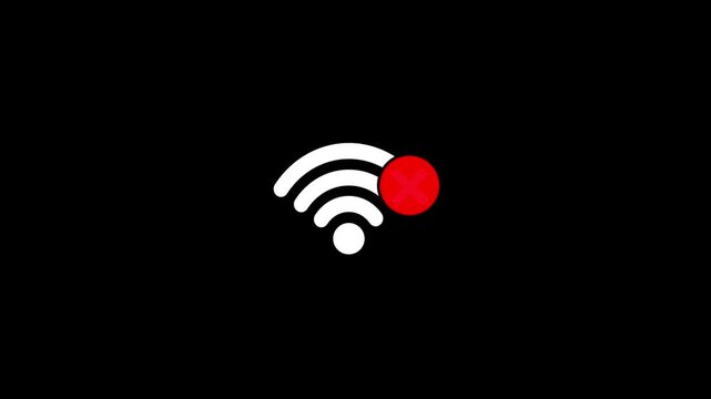 No internet connection animation, wi fi signal disconnected symbol on black background, wifi offline