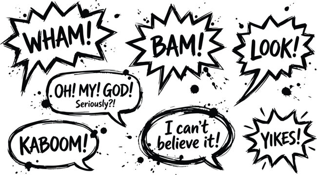 Comic Speech Bubble Icon Set with Cartoon Dialogue Balloons and Sound Effect Symbols