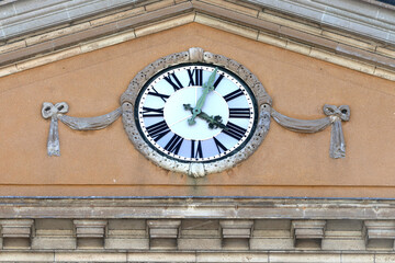 Fototapeta premium Classic Architectural Clock on the Historic Town Hall Pediment in Karlskrona Sweden