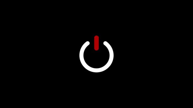 Minimalist power button animation, glowing digital switch symbol on black background, technology