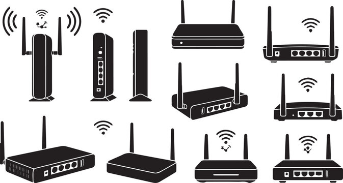 Various wireless routers and modems. Network devices for internet connectivity